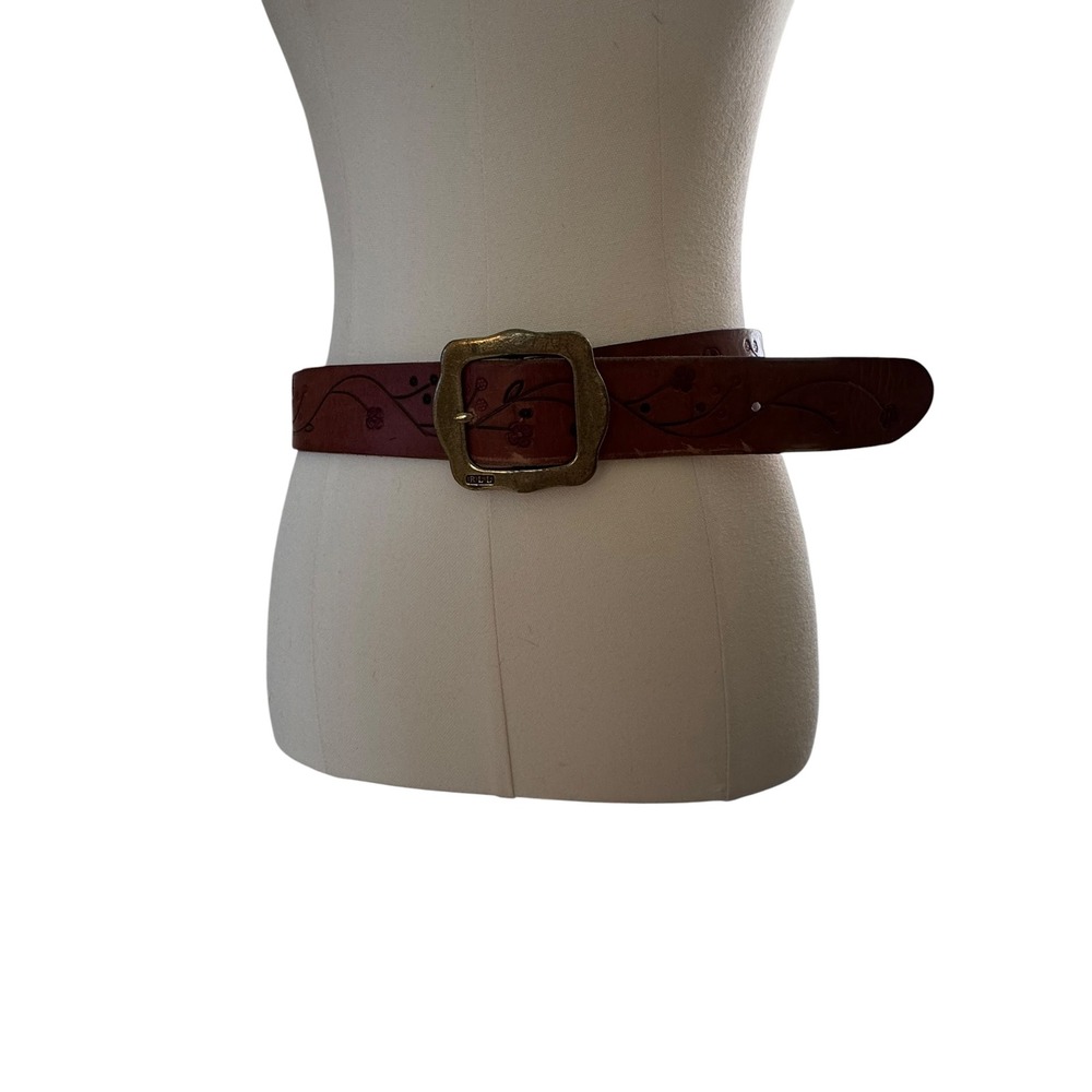 RRL Double RL Ralph Lauren Hand Tooled Leather Floral Belt Brass Buckle - Picture 2 of 6